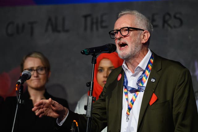 <p>Jeremy Corbyn addresses an audience at a fringe event for political festival The World Transformed on the fourth day of the Labour conference </p>