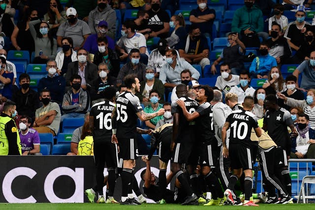 Sheriff Tiraspol celebrated a shock Champions League victory over Real Madrid at the Bernabeu (Jose Breton/AP)