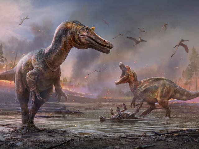 <p>Artist impression of the two new species of dinosaur found on the Isle of Wight</p>