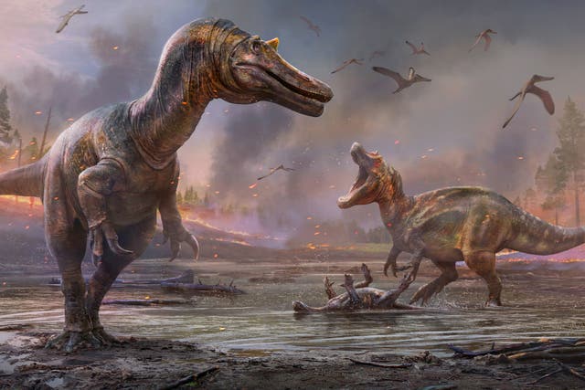<p>Artist impression of the two new species of dinosaur found on the Isle of Wight</p>