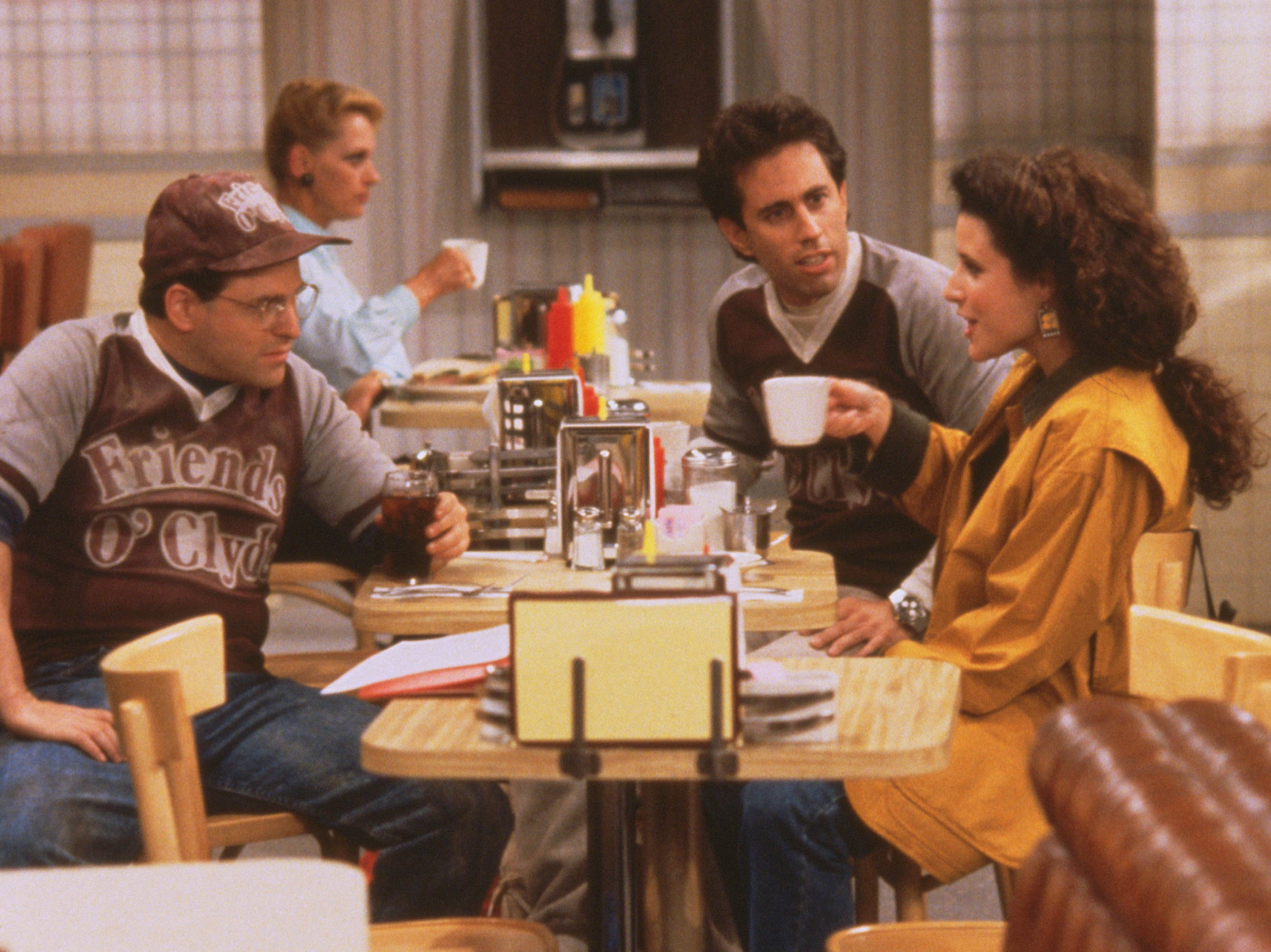 Shooting the breeze: George (Jason Alexander), Jerry (Jerry Seinfeld) and Elaine (Julia Louis-Dreyfus) in one of the show’s many deli-set scenes