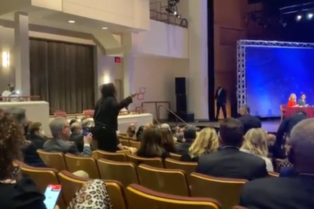 <p>Liberation Party candidate Princess Blanding shouts from the audience at Virginia’s second gubernatorial debate</p>