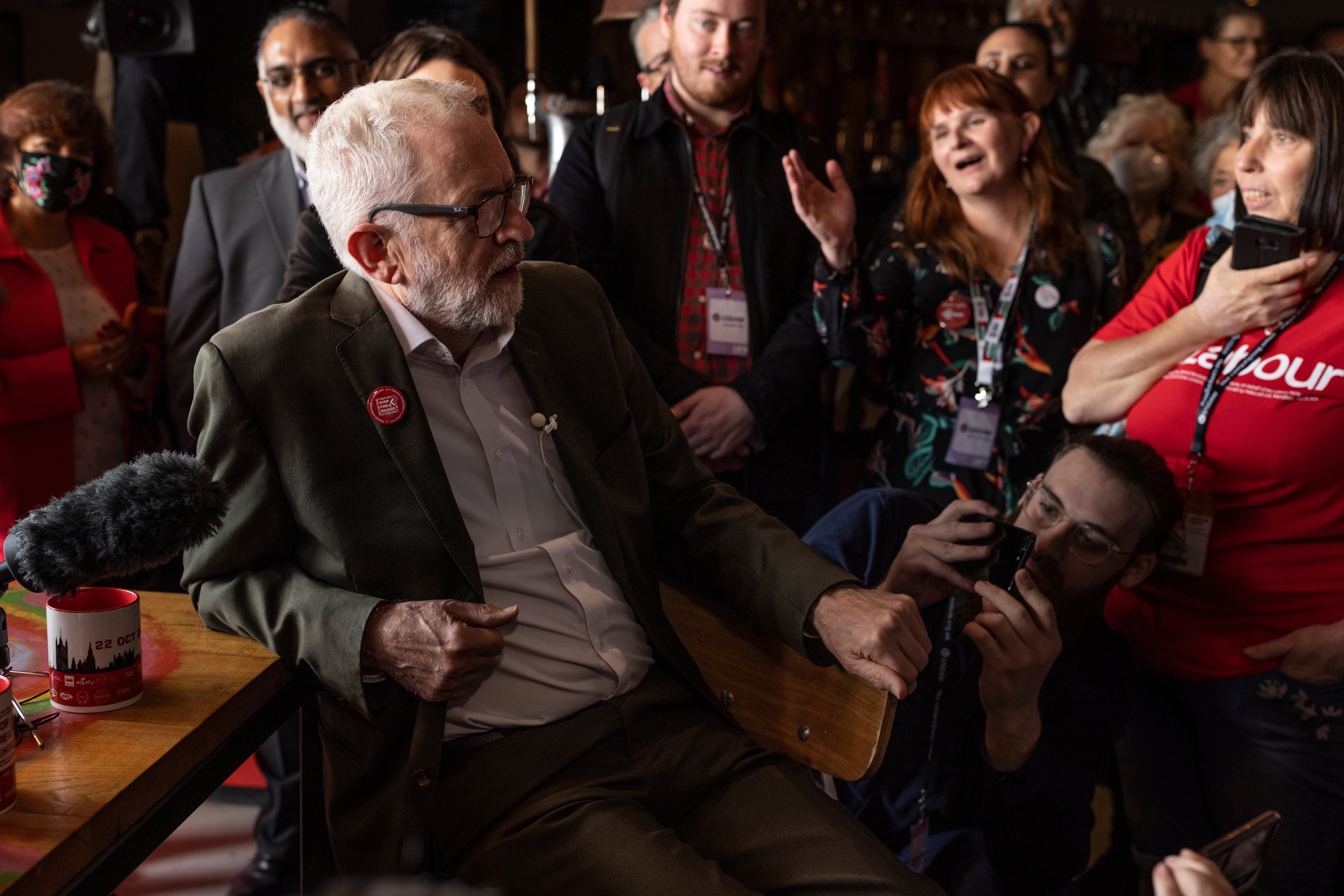 Corbyn takes part in a Q&A session with delegates during a fringe meeting