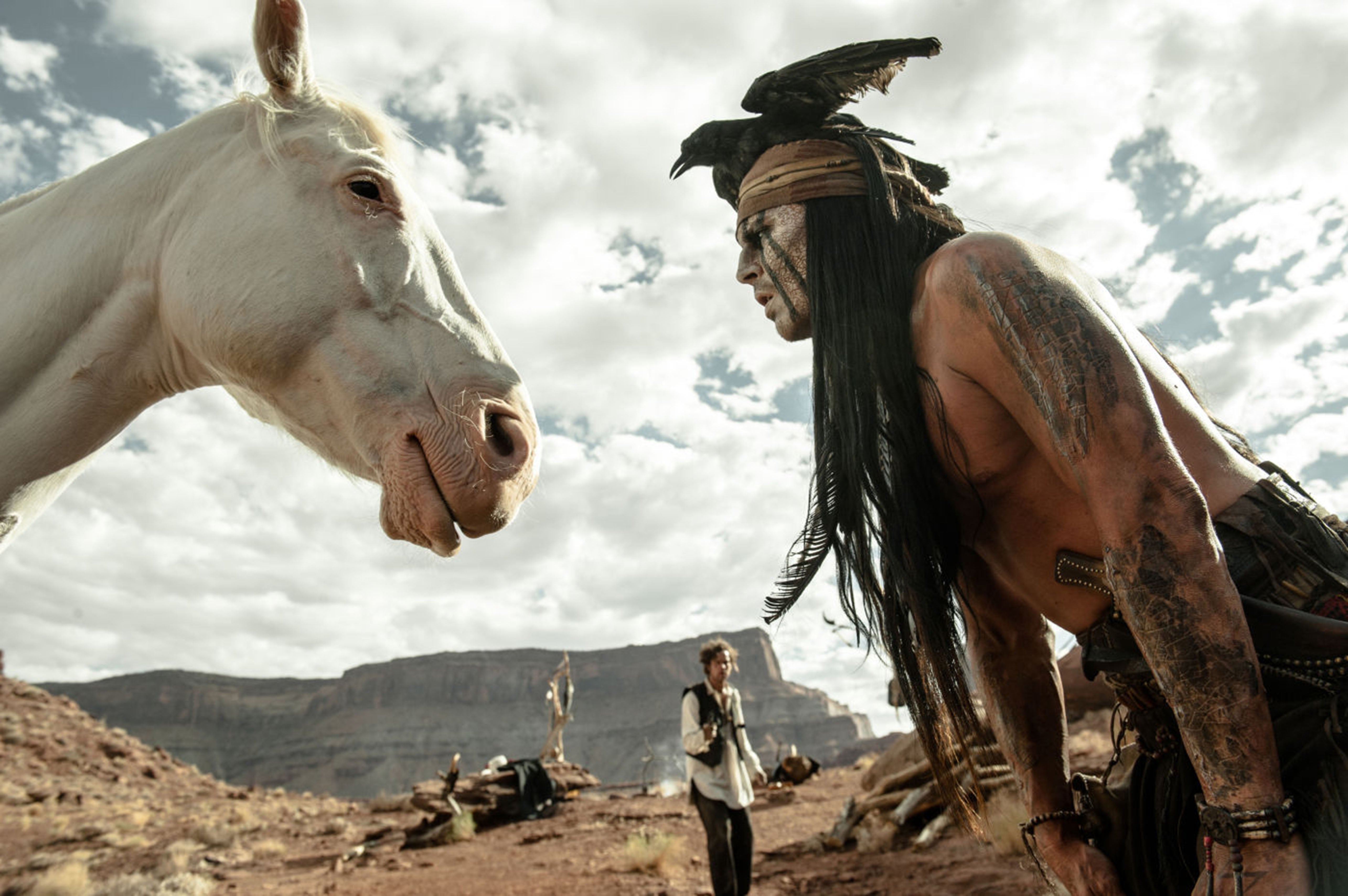 Johnny Depp with his horse in ‘The Lone Ranger’