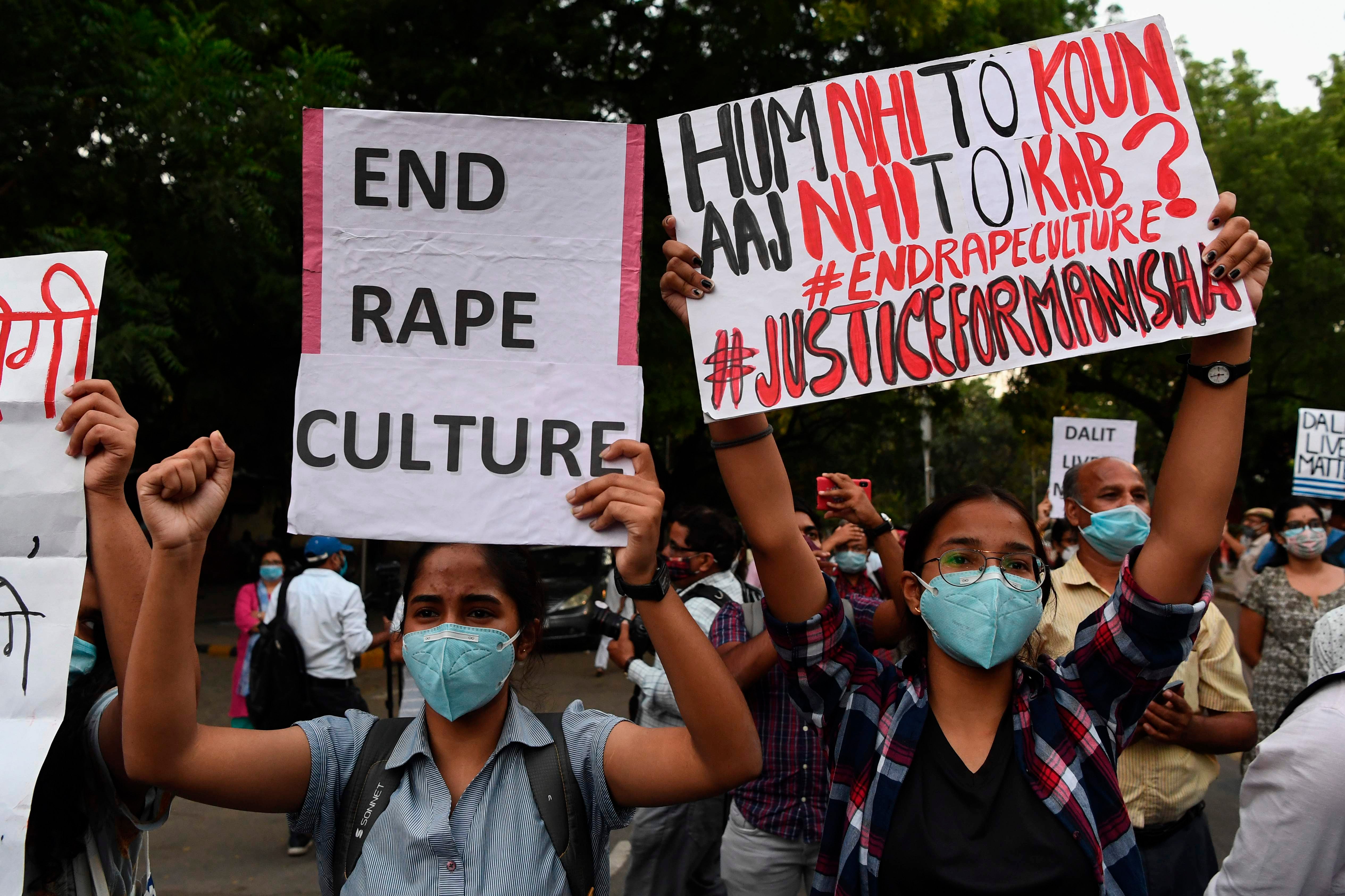 File: Students protest and condemn rapes in India