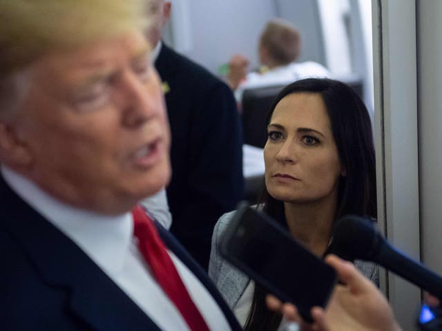 <p>Donald Trump and Stephanie Grisham during their time in the White House </p>