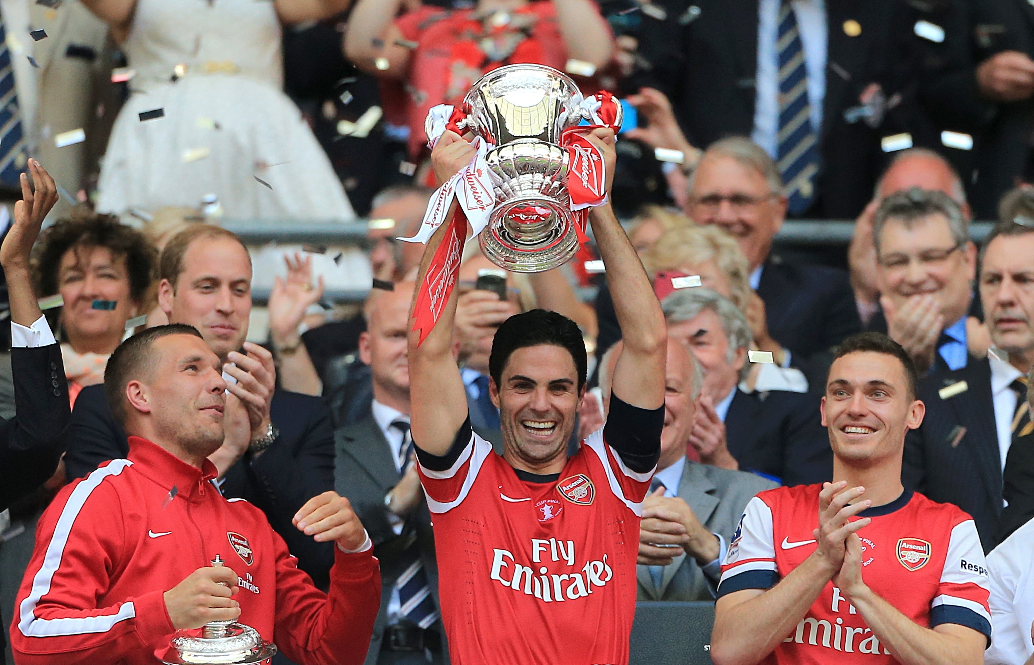 Mikel Arteta (centre) helped Arsenal lift the FA Cup as a player (Nick Potts/PA)