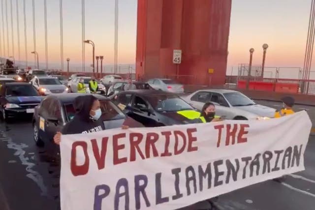 <p>Protesters blocked the Golden Gate Bridge during morning rush hour</p>
