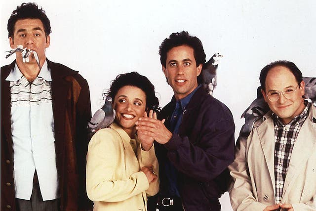 <p>Michael Richards,  Julia Louis-Dreyfus, Jerry Seinfeld, and Jason Alexander in a promotional photo for ‘Seinfeld'</p>