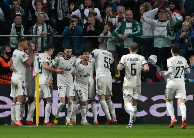 <p>Legia  celebrate after Mahir Emreli’s goal </p>