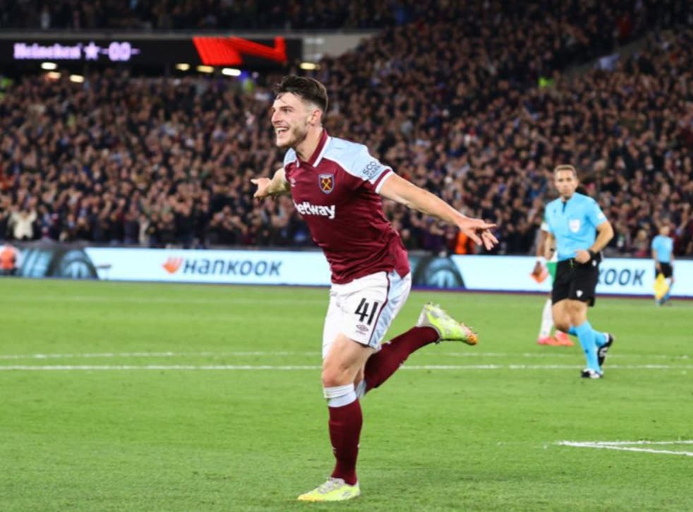<p>Declan Rice after scoring the opening goal on Thursday night </p>