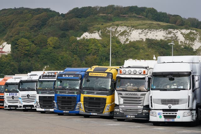<p>Lorries parked in Dover: Treasury minister Simon Clarke says the government wants to encourage HGV drivers who left the profession to come back</p>