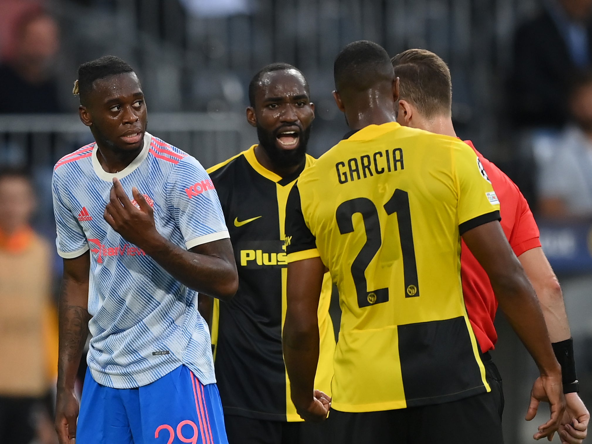 Manchester United right back Aaron Wan-Bissaka was shown a red card against Young Boys