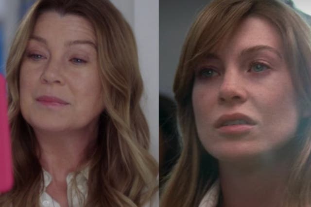 <p>Ellen Pompeo in ‘Grey’s Anatomy’ 18th season (left) and first season (right)</p>