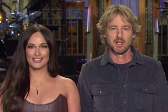 <p>Kacey Musgraves and Owen Wilson on the set of ‘SNL'</p>