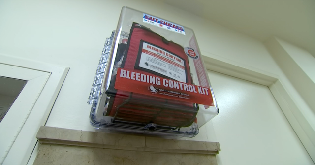 <p>A bleeding control kit installed in a building in Chicago to address the scourge of gun violence plaguing the city.</p>