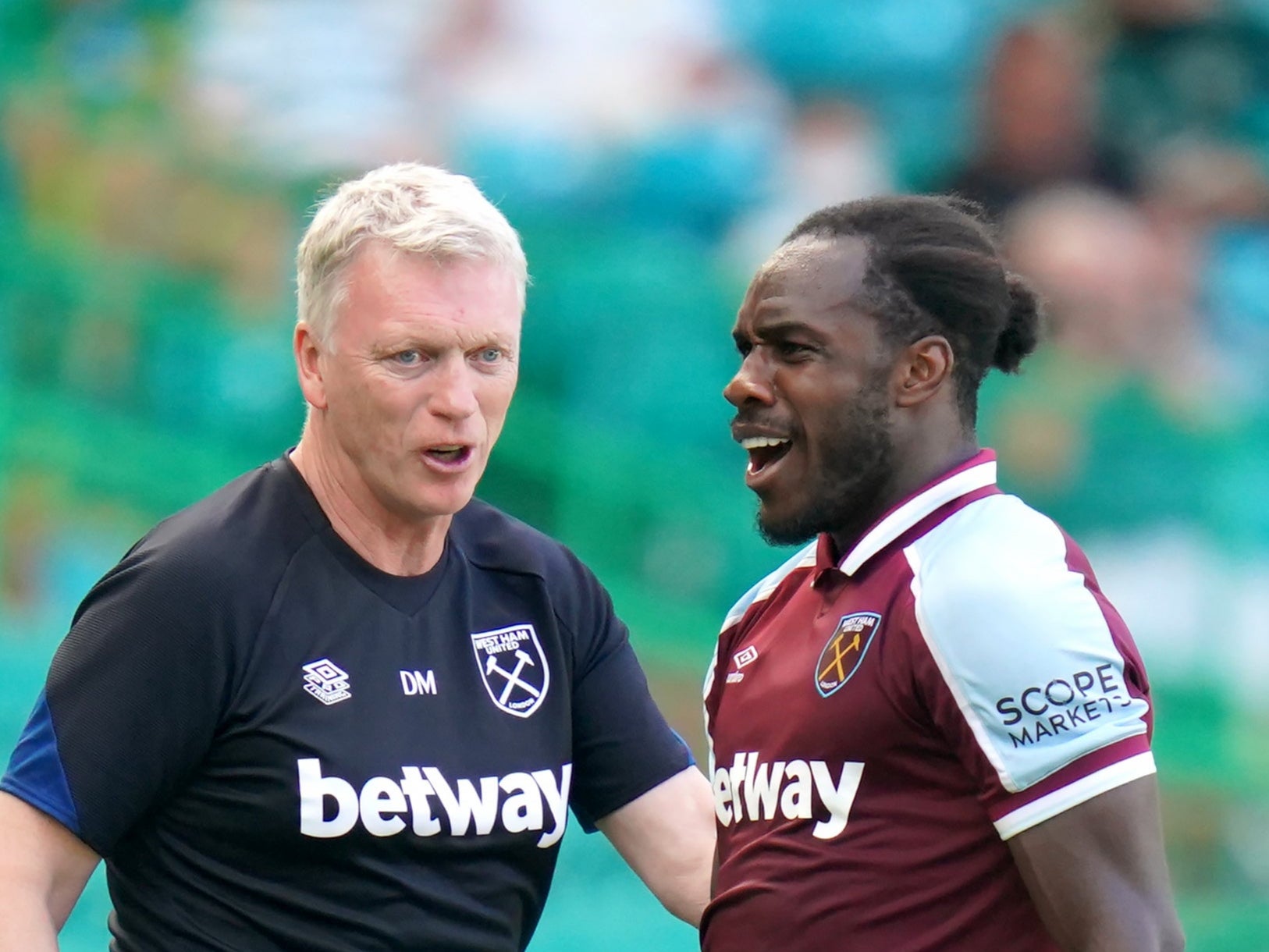 West Ham manager David Moyes, left, has high expectations of Michail Antonio (Jane Barlow/PA)