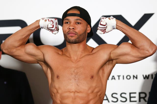 <p>Chris Eubank Jr at the weighs-in before his now cancelled fight against Anatoli Muratov</p>
