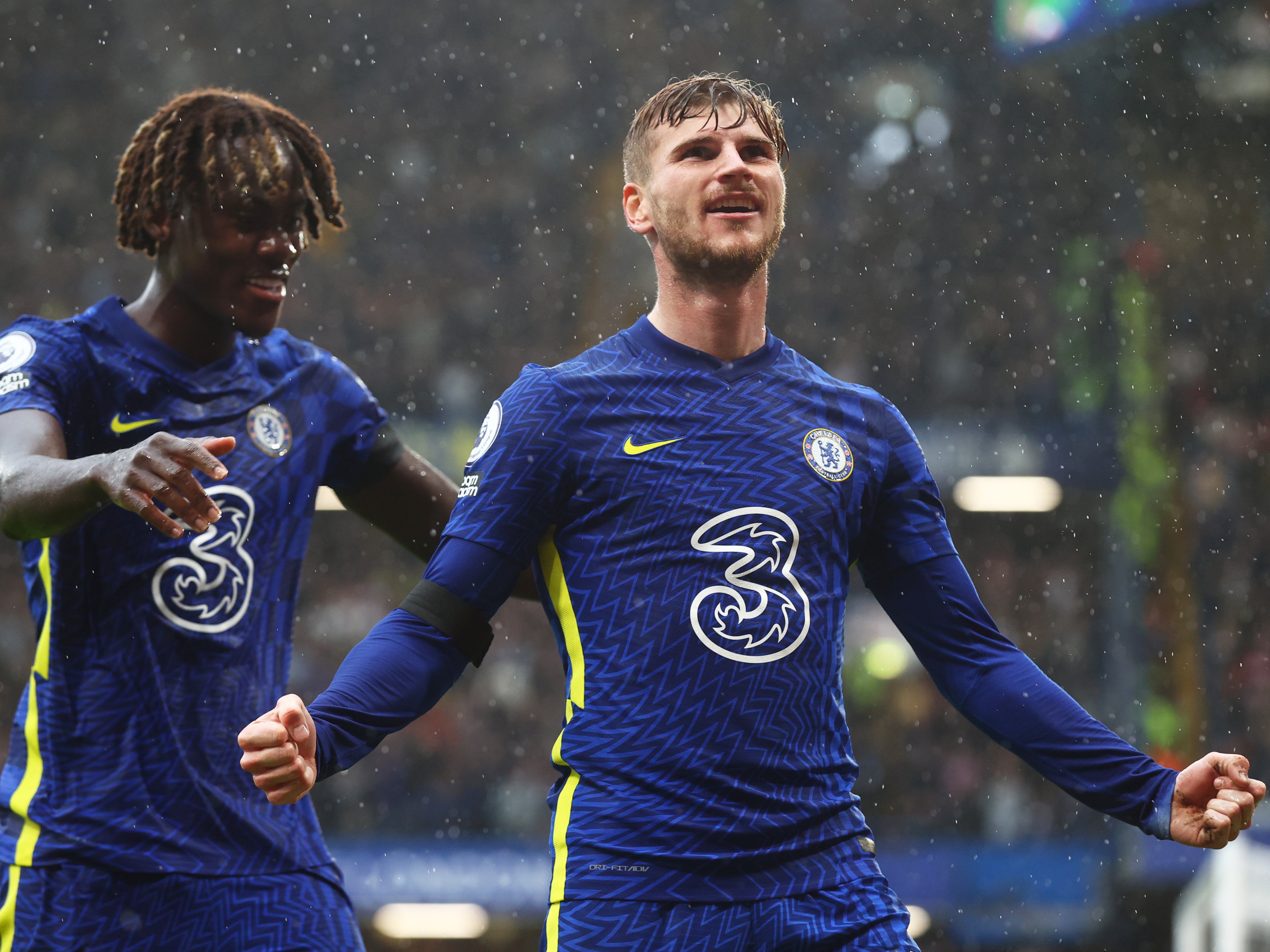 Timo Werner celebrates with Trevoh Chalobah