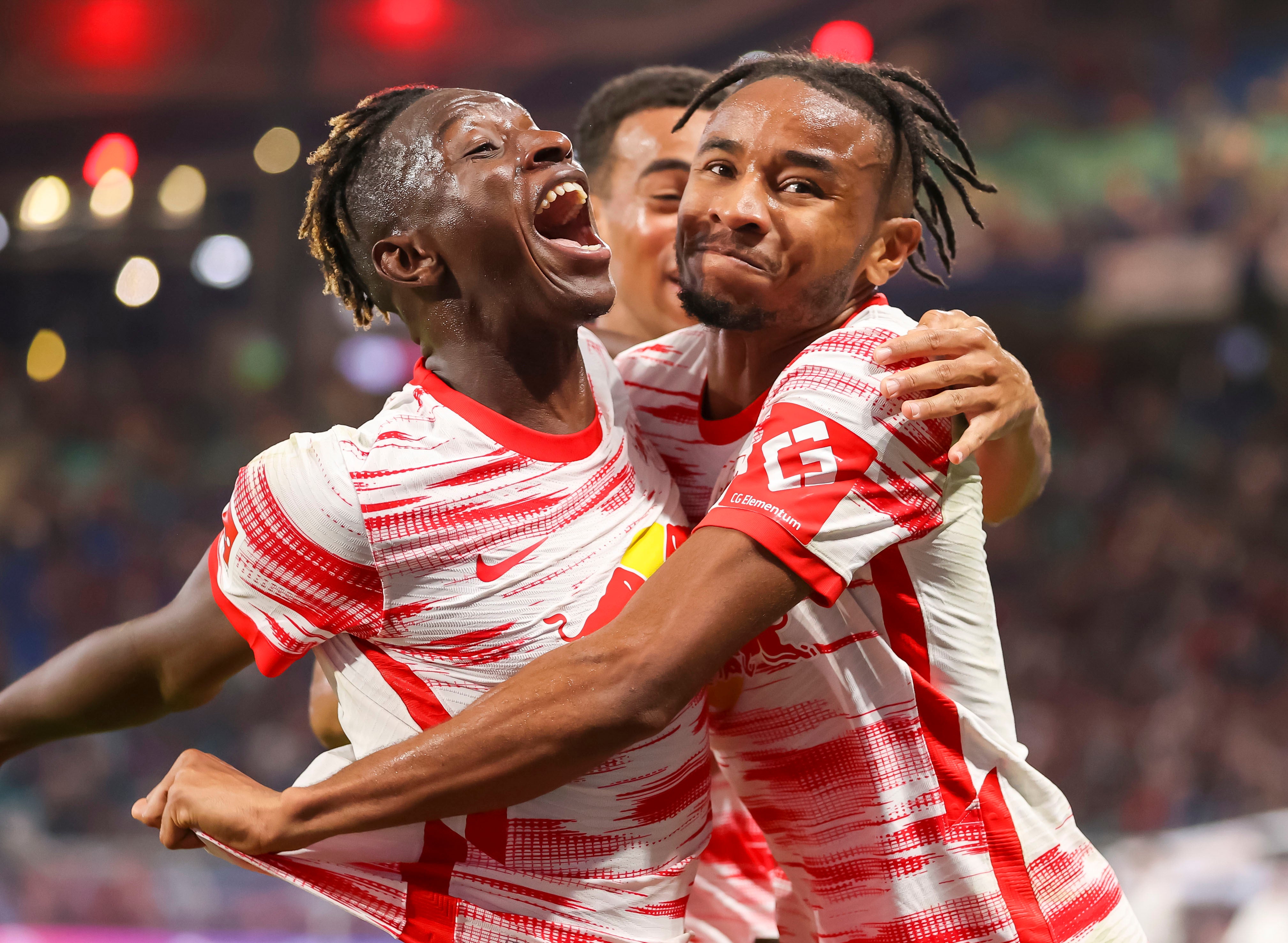 Christopher Nkunku scored twice for RB Leipzig (Jan Woitas/AP)