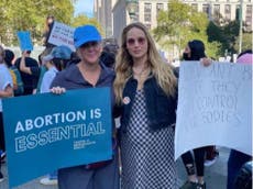 ‘We out here’: Amy Schumer and Jennifer Lawrence join rally for abortion rights in Washington DC