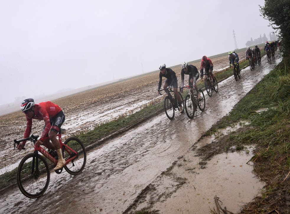 <p>Paris-Roubaix is playing out in treacherous conditions</p>