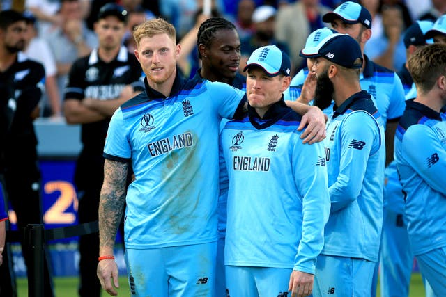<p>Ben Stokes (left) and Eoin Morgan celebrate their 2019 triumph at Lord’s</p>