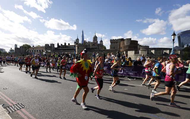 <p>Runners during the Virgin Money London Marathon (Steven Paston/PA)</p>