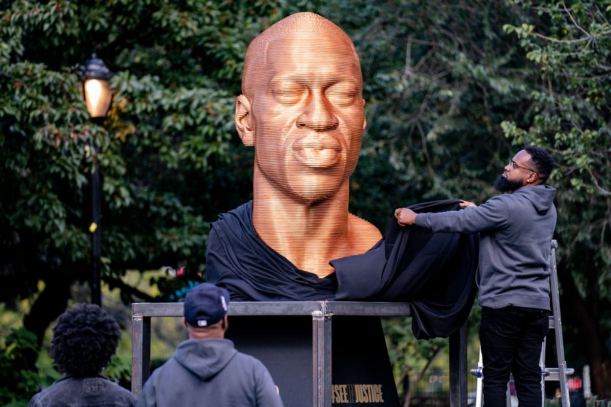 George Floyd memorial statue in New York City defaced again