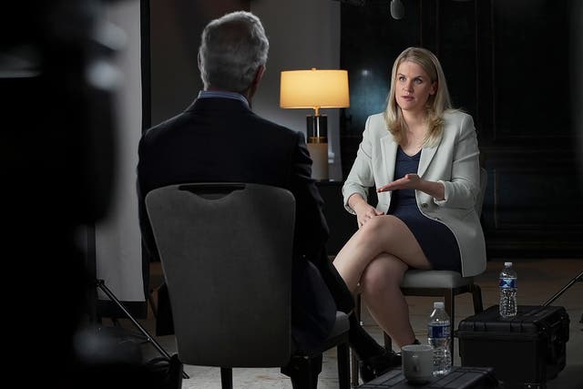 <p>Frances Haugen being interviewed by Scott Pelley of CBS on an episode of 60 Minutes</p>