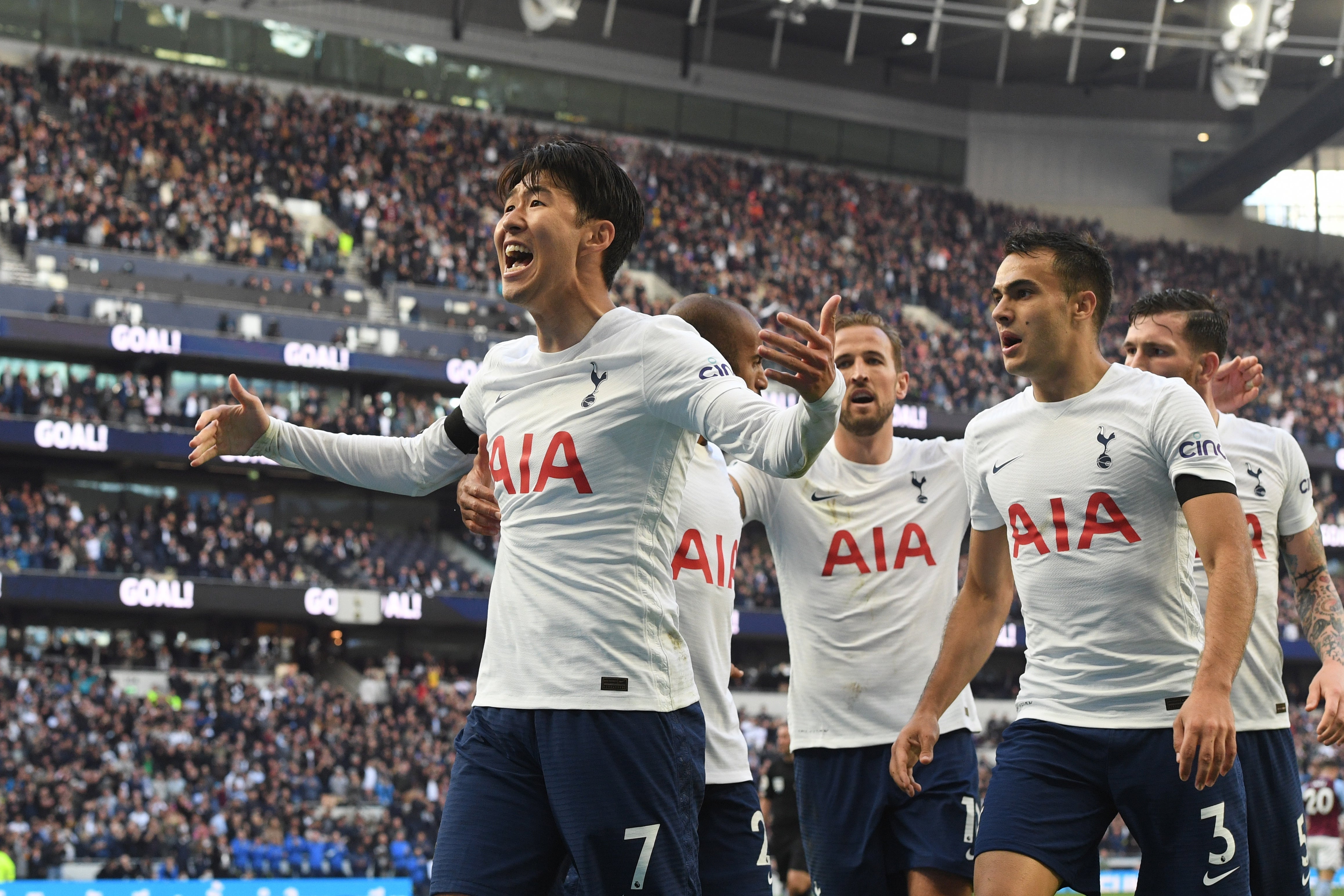 Son Heung-min celebrates after forcing Spurs’ second goal