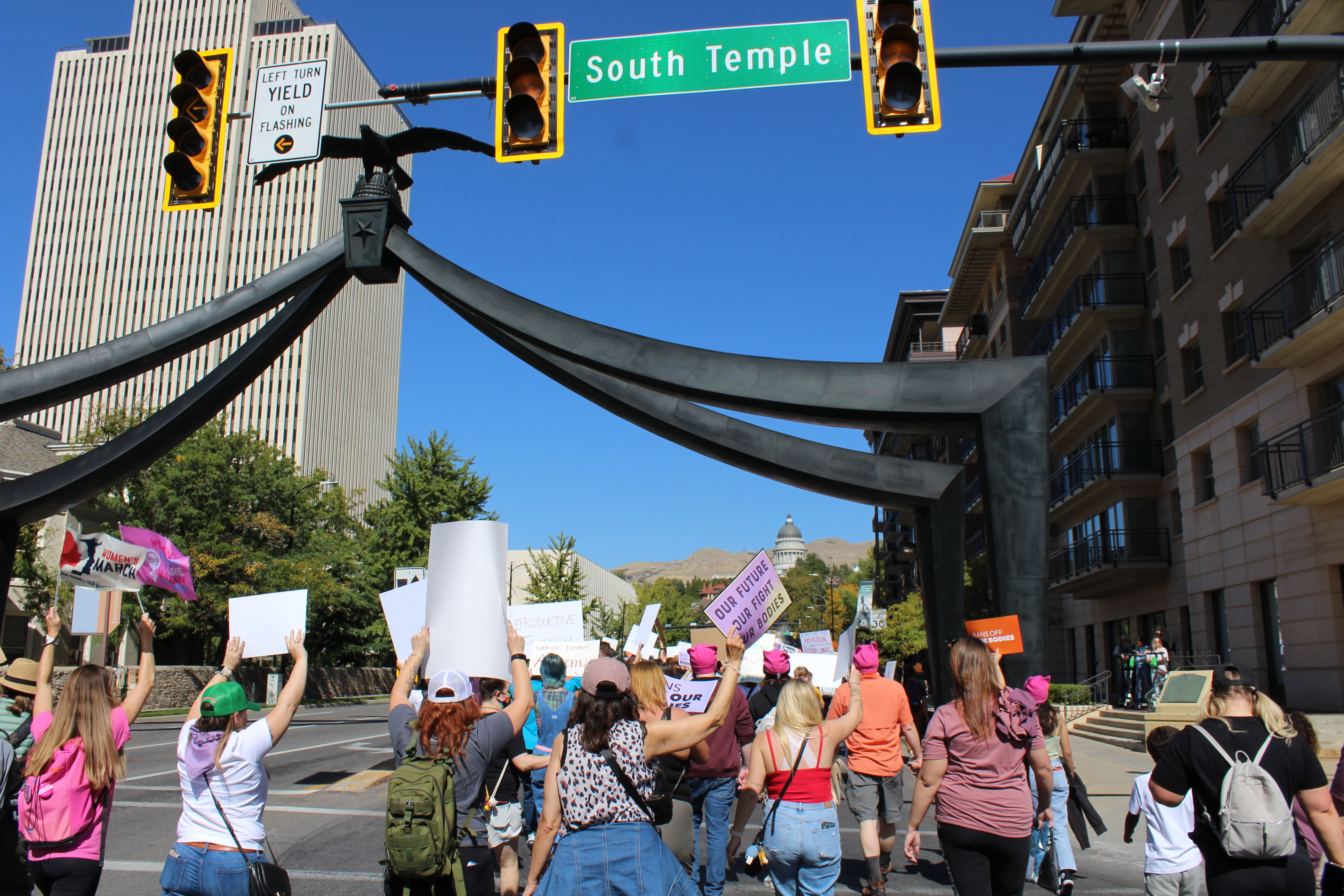 Supporters make their way up to Utah’s Capitol following a rally at SLC’s City and County building.