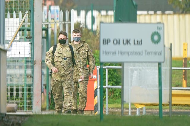 Members of the armed forces at Buncefield oil depot, known as the Hertfordshire Oil Storage Terminal, in Hemel Hempstead (Joe Giddens/PA)