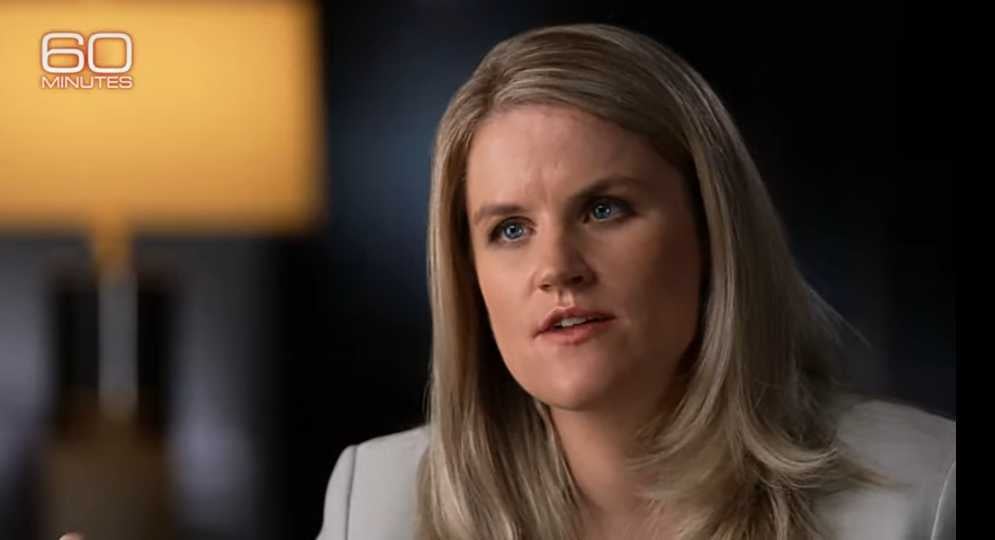 <p>Frances Haugen during her CBS News interview with Scott Pelley</p>