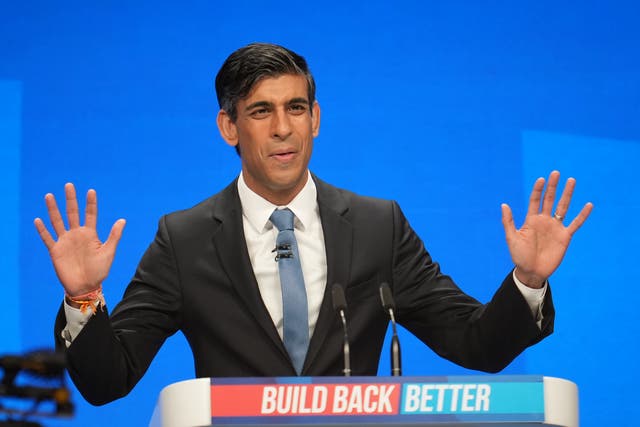 <p>Rishi Sunak during his speech to the Tory party conference </p>