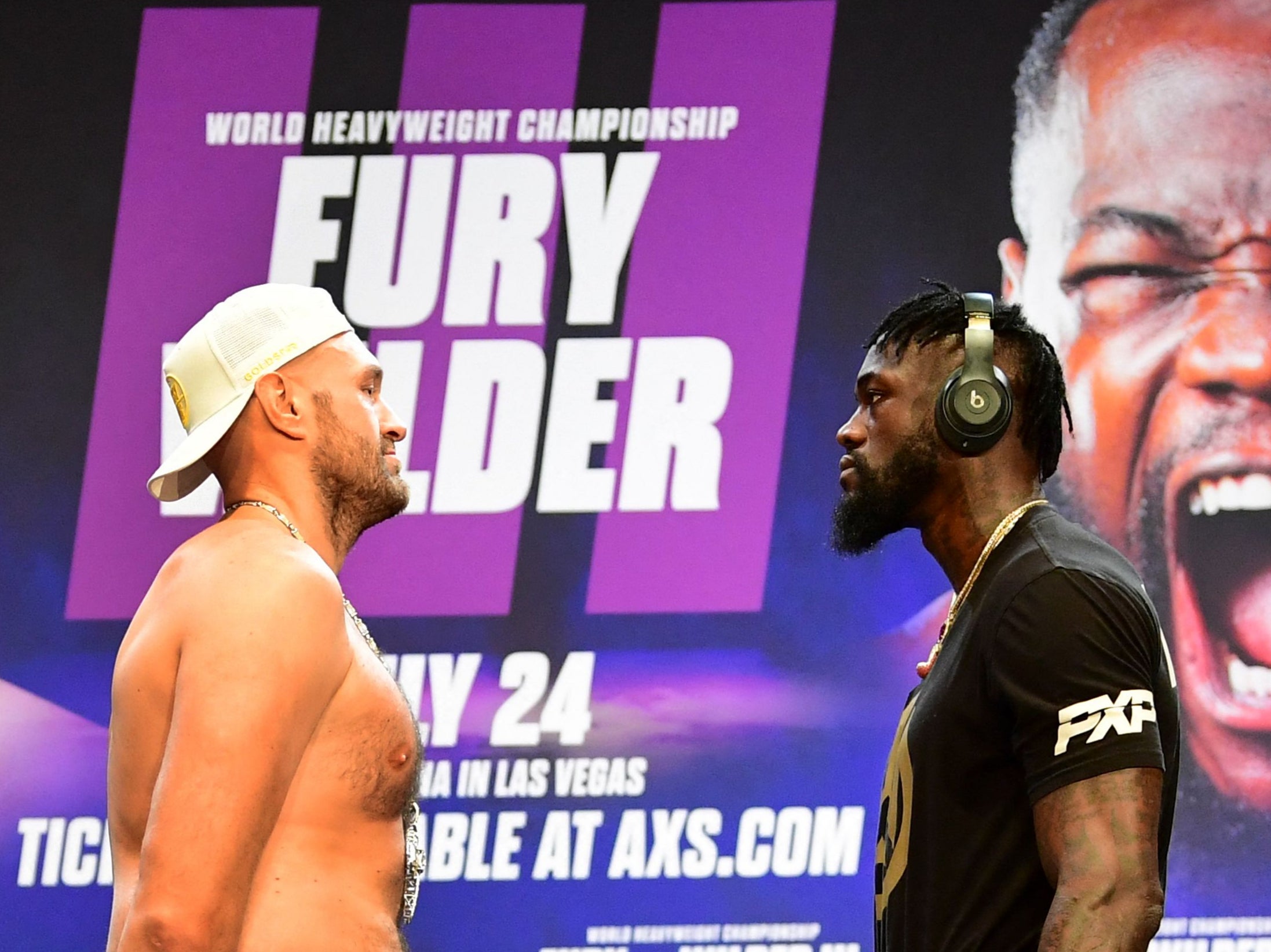 Tyson Fury (left) and Deontay Wilder face off ahead of their trilogy fight
