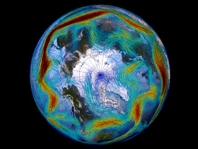 <p>A visualisation of the North Atlantic jet stream</p>