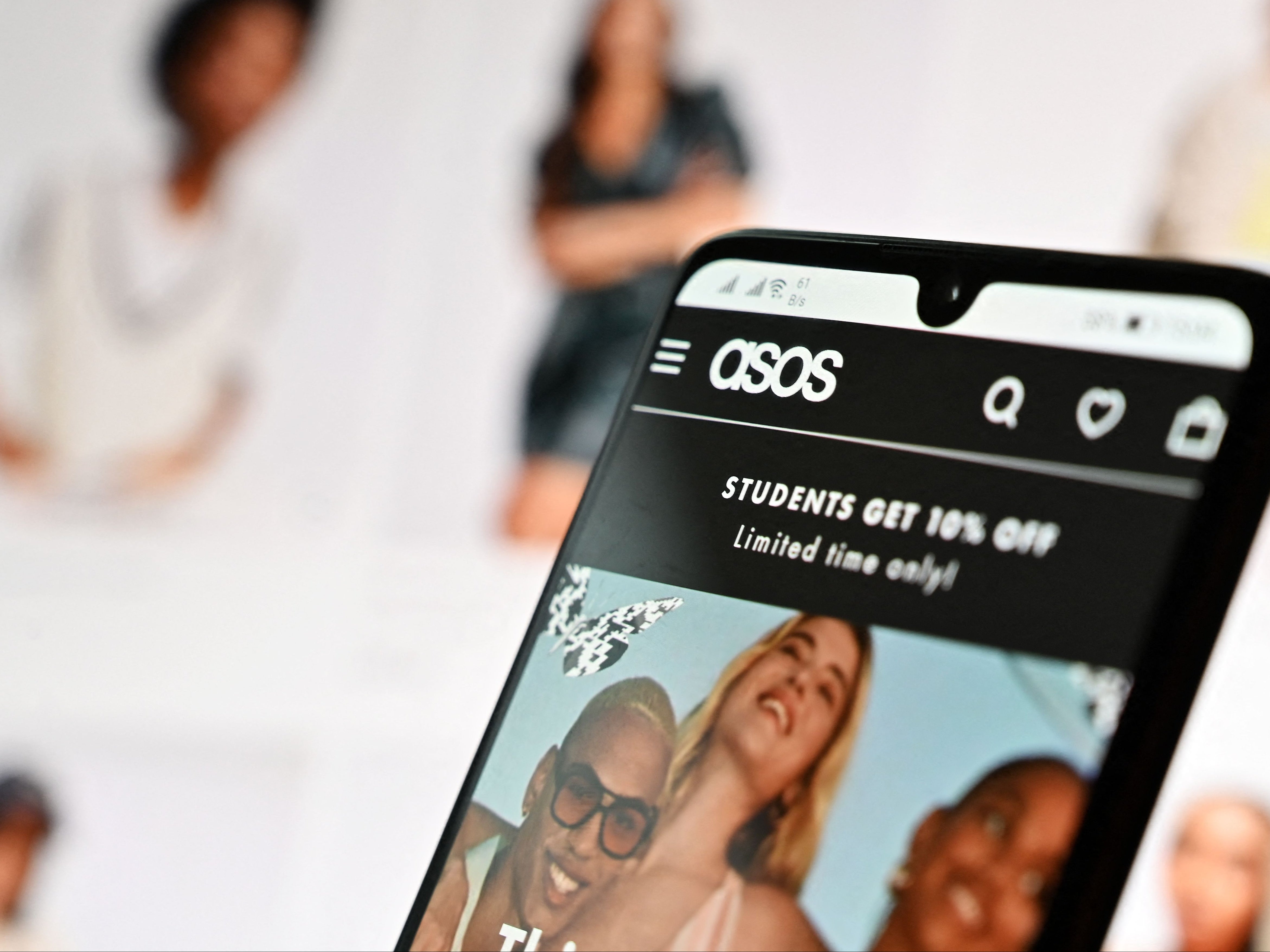 ASOS online website, seen on a mobile phone