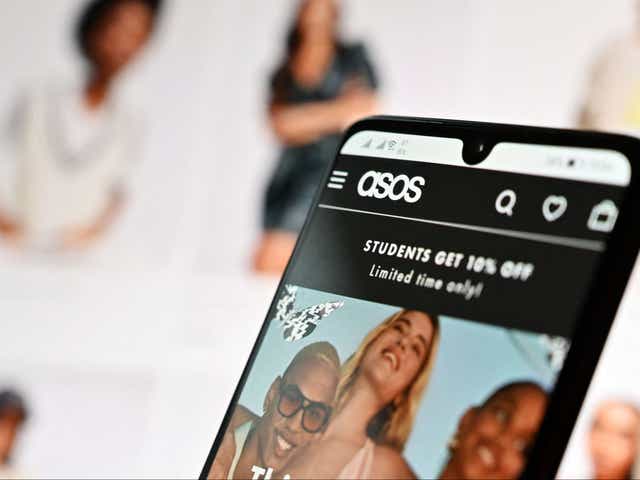 <p>ASOS online website, seen on a mobile phone</p>