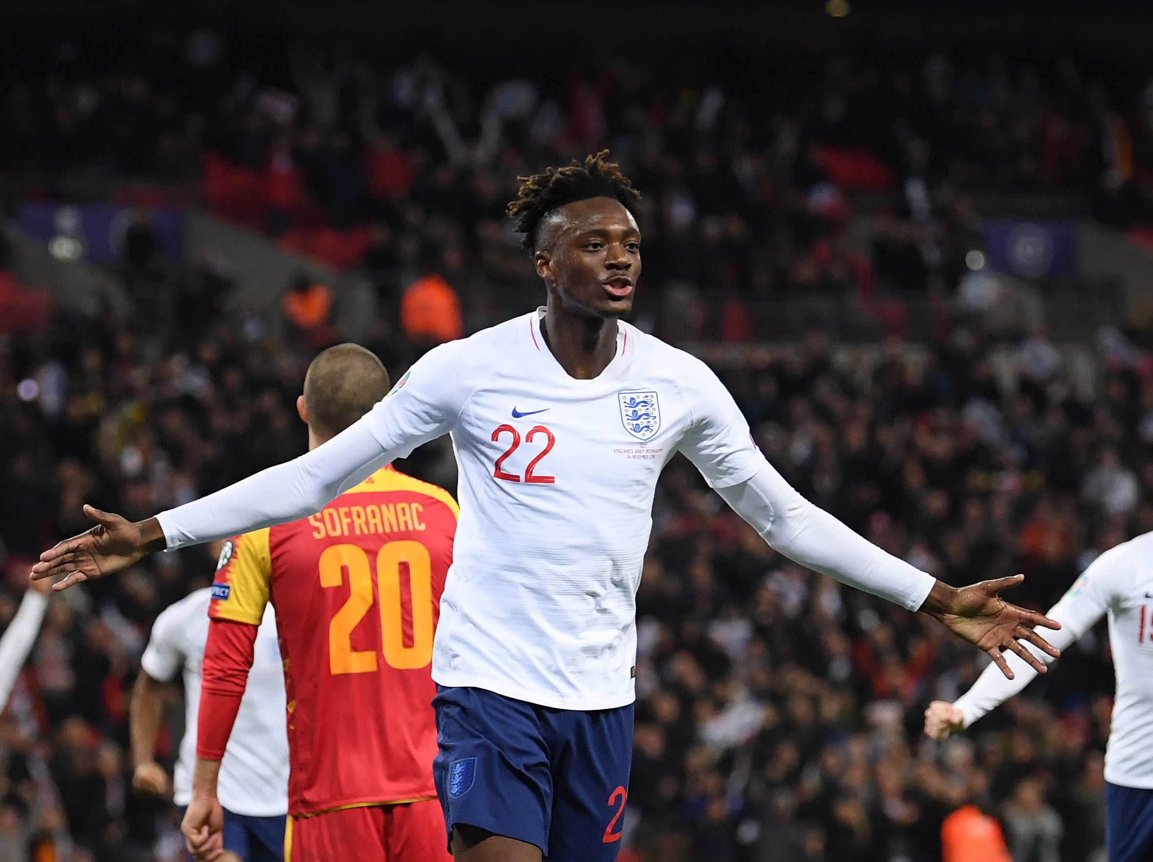Roma striker Tammy Abraham in action for England