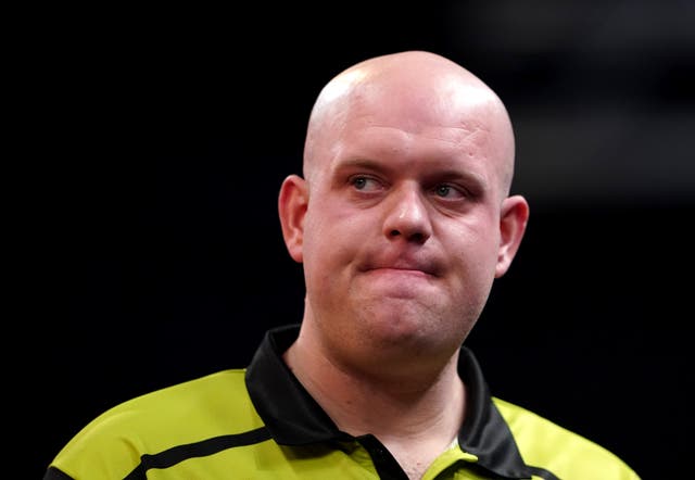 Michael Van Gerwen, pictured, crashed out of the World Grand Prix after a straight-sets defeat to fellow Dutchman Danny Noppert (Zac Goodwin/PA)