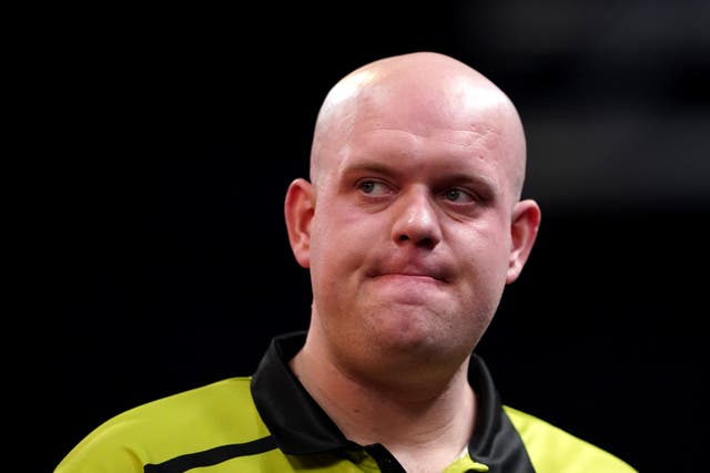 Michael Van Gerwen, pictured, crashed out of the World Grand Prix after a straight-sets defeat to fellow Dutchman Danny Noppert (Zac Goodwin/PA)