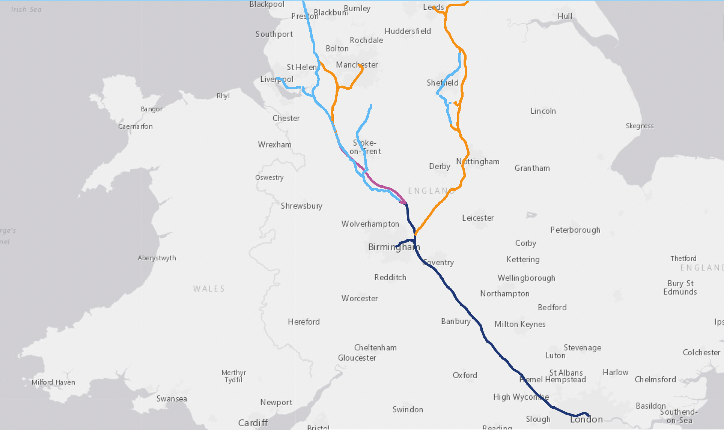 All stations? Official HS2 map showing the original planned extension from Birmingham to Leeds via Nottingham and Sheffield