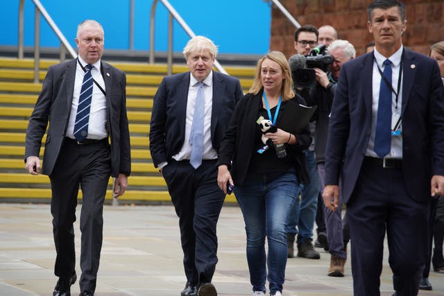<p>Boris Johnson at the Conservative Party conference in Manchester this week </p>