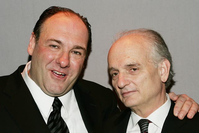<p>James Gandolfini and David Chase pictured at the HBO premiere afterparty for ‘The Sopranos’ in March 2007</p>