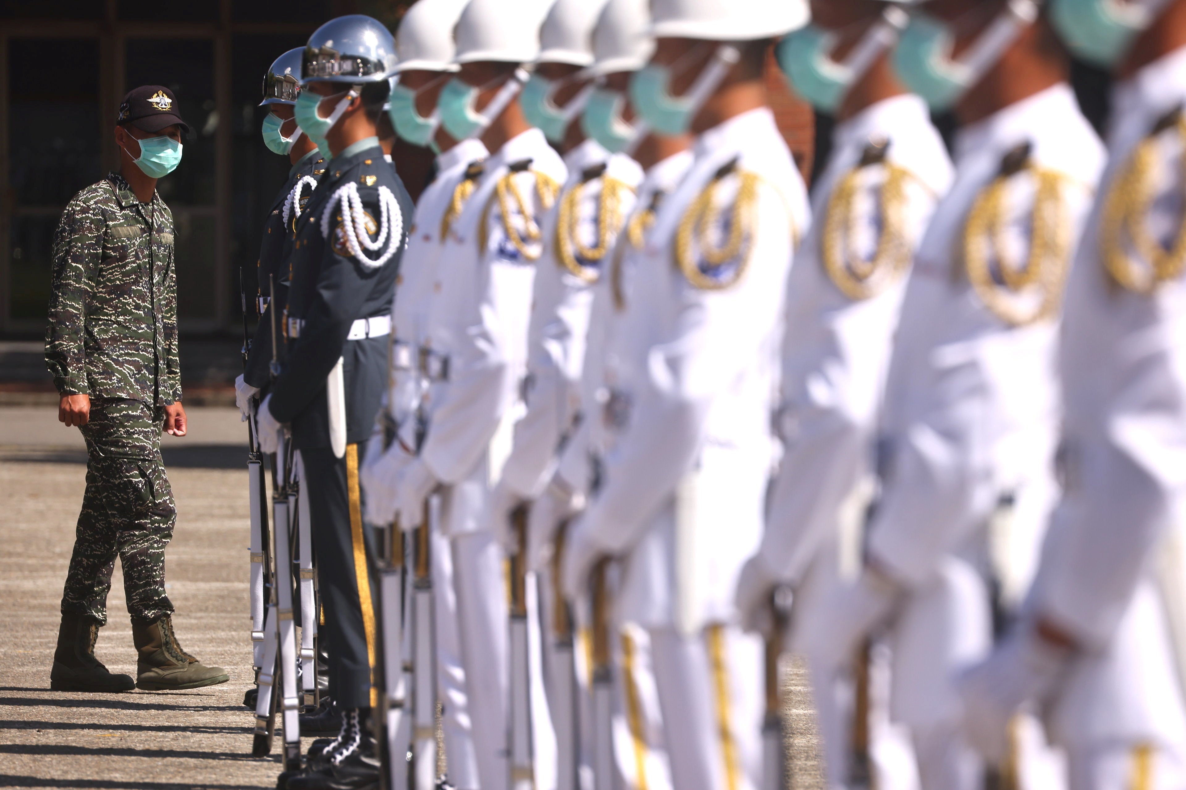 Honour guards in Taipei during the national day rehearsals