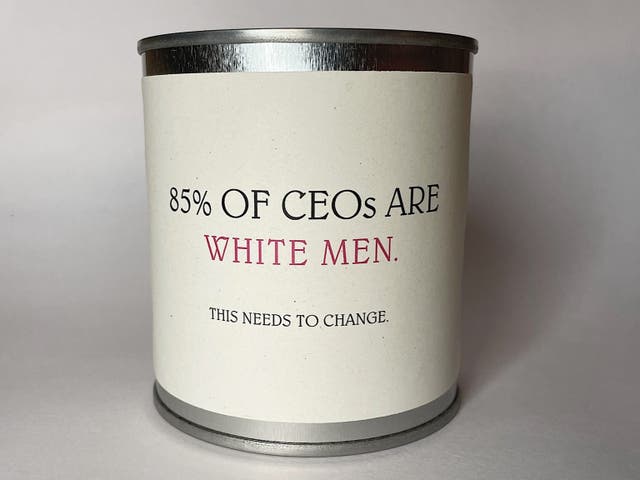 <p>'85% of CEOs are white men’ candle</p>