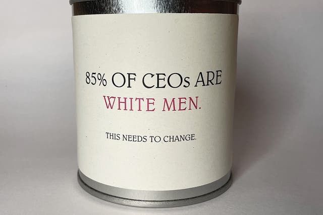<p>'85% of CEOs are white men’ candle</p>