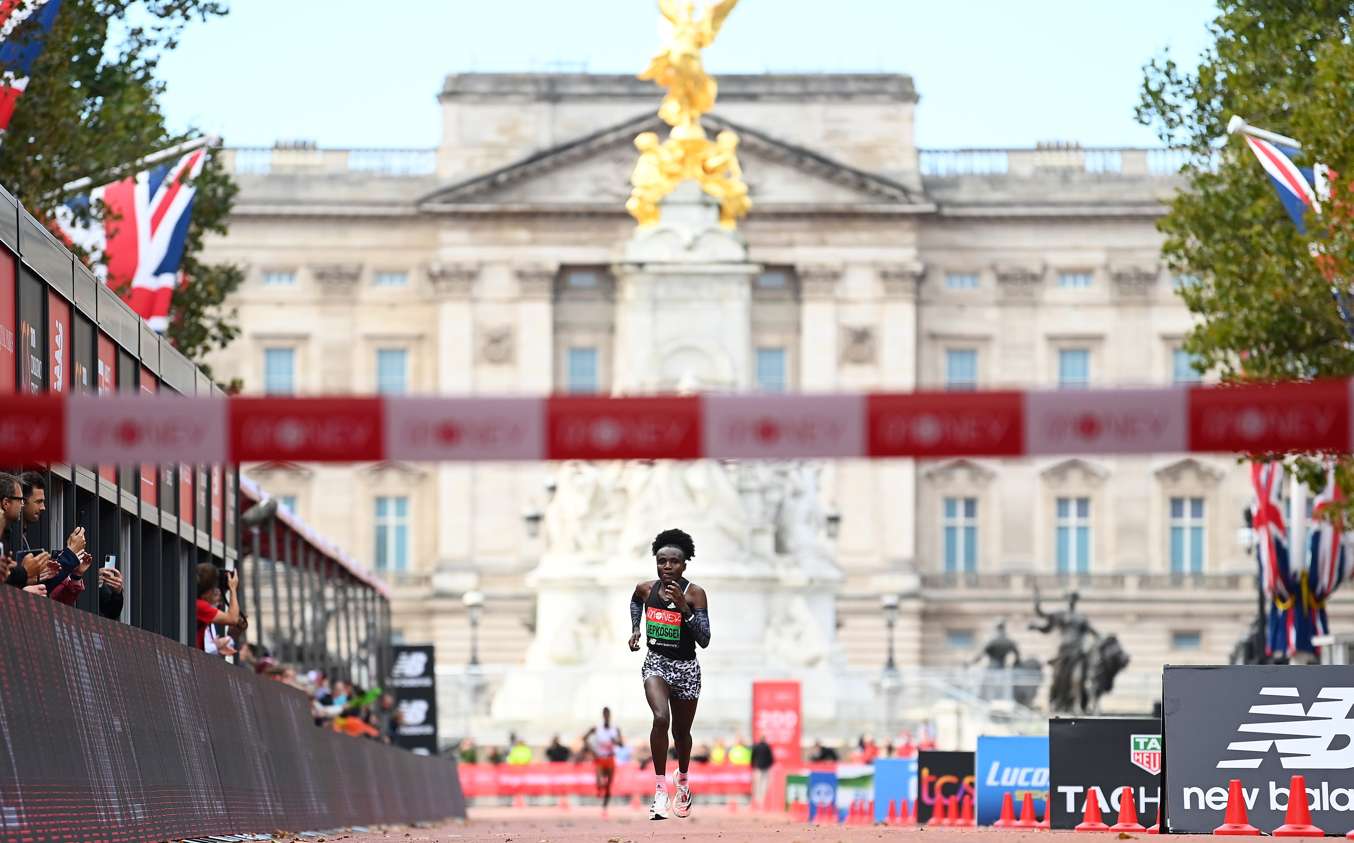 Joyciline Jepkosgei of Kenya heads down the mall on the way to winning the Women's Elite Race