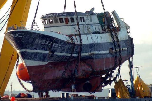 <p>Wreckage of the Bugaled Breizh trawler, which sank in 2004. </p>